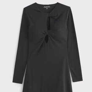 Abercrombie & Fitch Black Long Sleeve Twist-Front Mini Dress (Size XL)